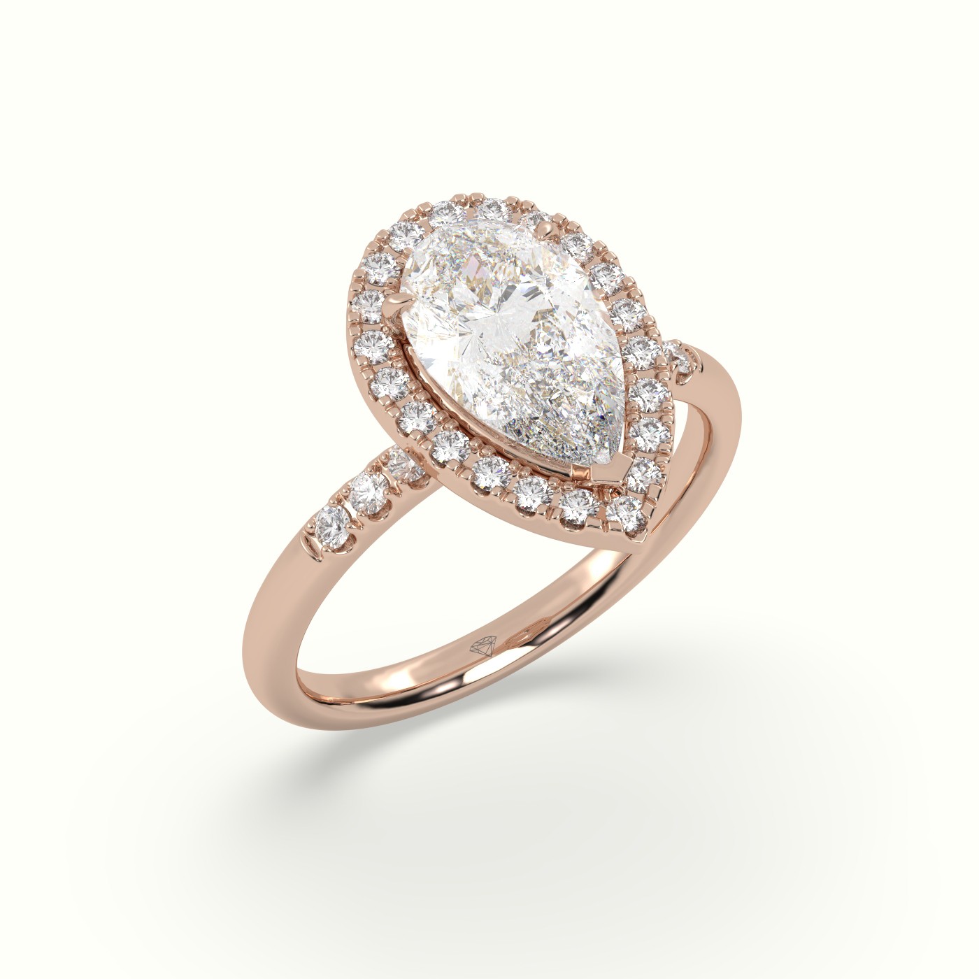 18K Rose Gold Pear Cut Halo Diamond Engagement Ring