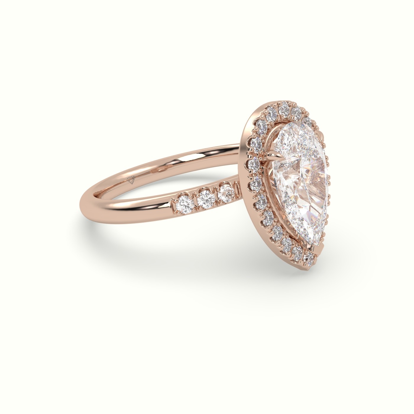 18K Rose Gold Pear Cut Halo Diamond Engagement Ring