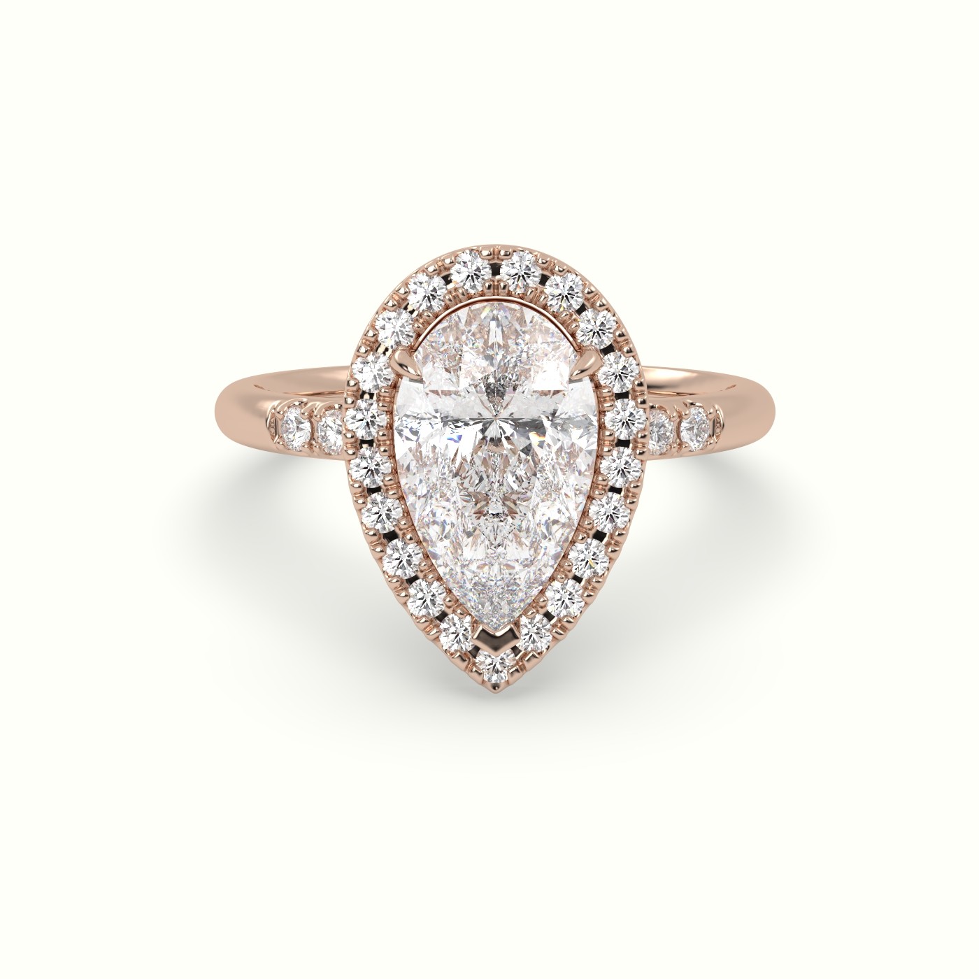 18K Rose Gold Pear Cut Halo Diamond Engagement Ring
