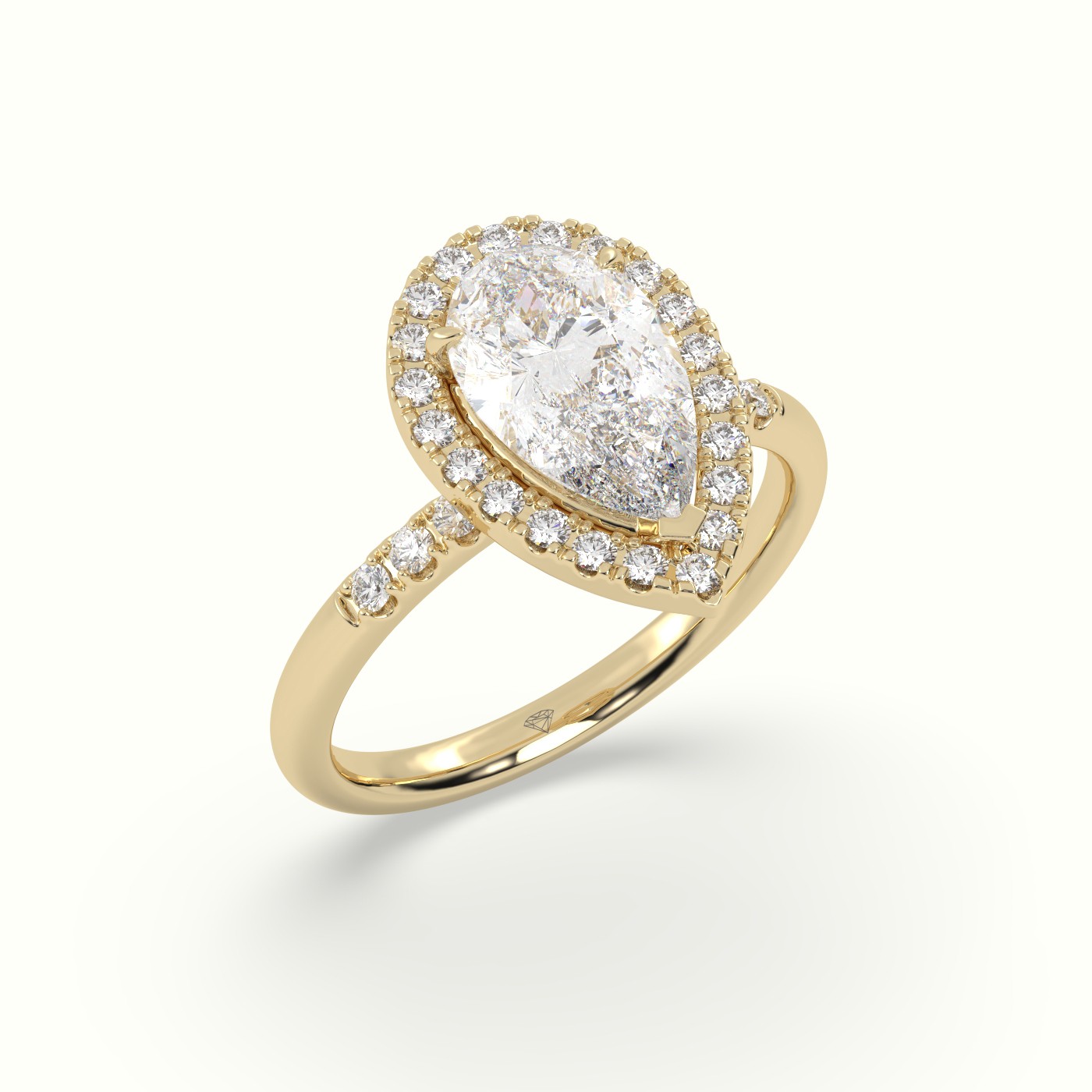 18K Yellow Gold Pear Cut Halo Diamond Engagement Ring