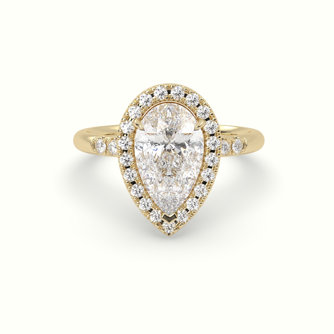 18K Yellow Gold Pear Cut Halo Diamond Engagement Ring