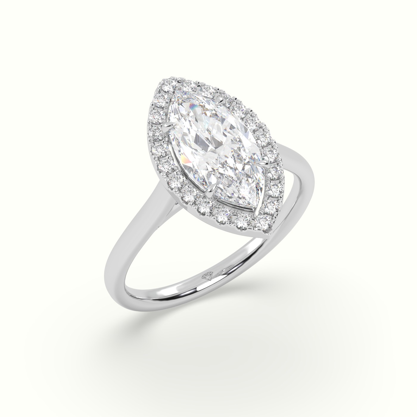 18K White Gold Marquise Cut Halo Diamond Engagement Ring