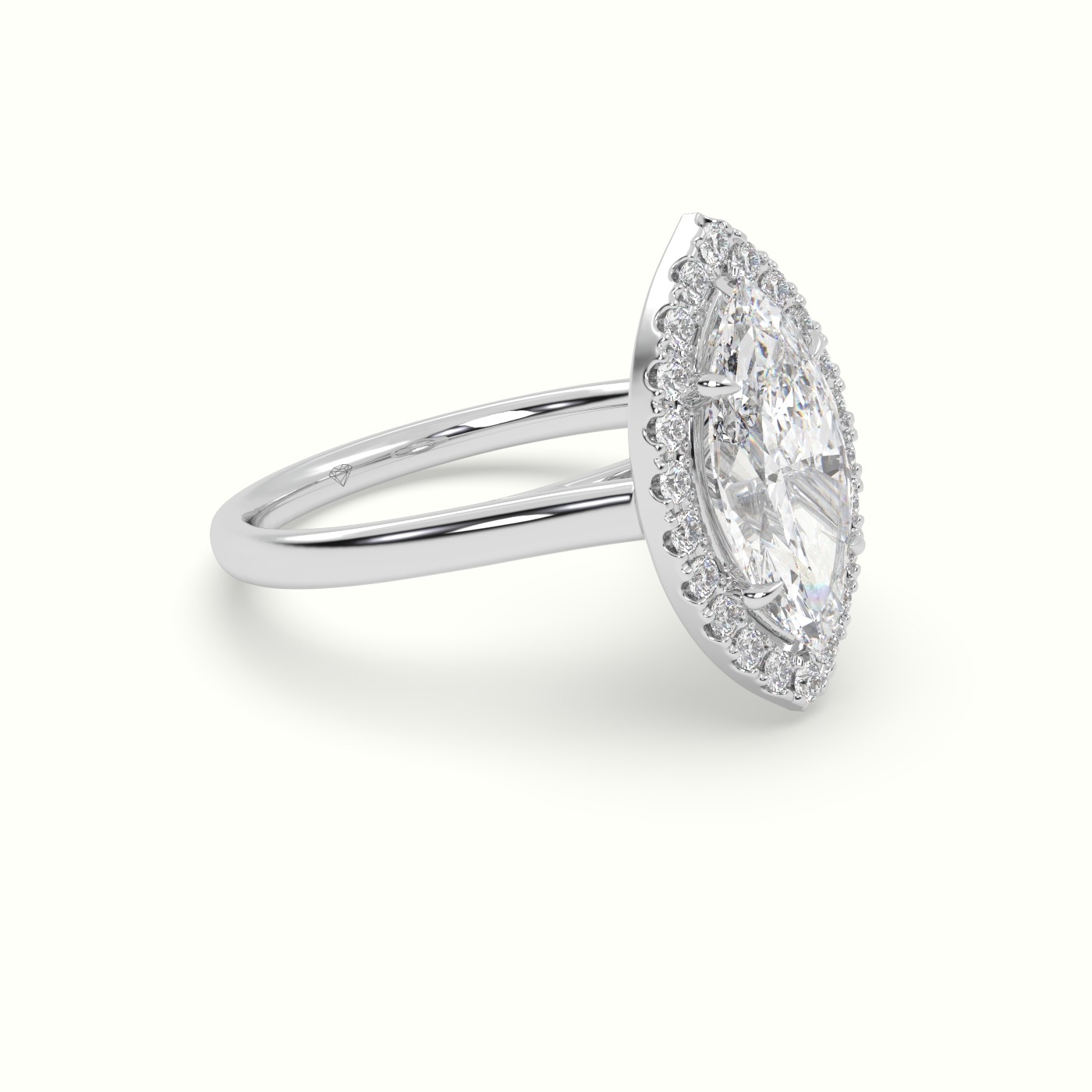 18K White Gold Marquise Cut Halo Diamond Engagement Ring