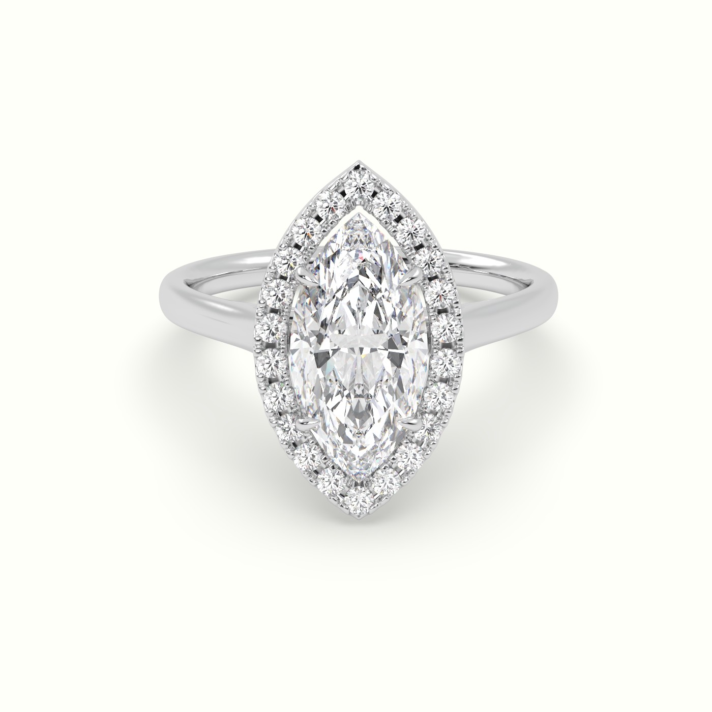 18K White Gold Marquise Cut Halo Diamond Engagement Ring