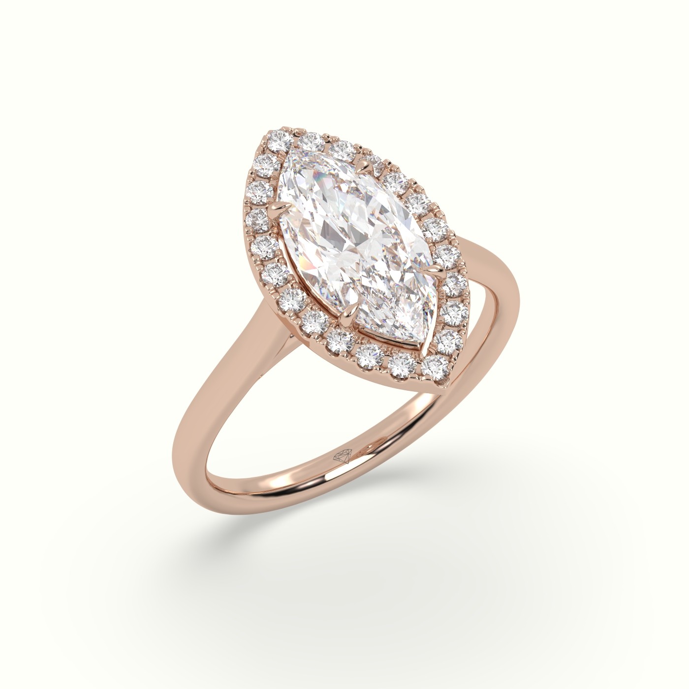 18K Rose Gold Marquise Cut Halo Diamond Engagement Ring