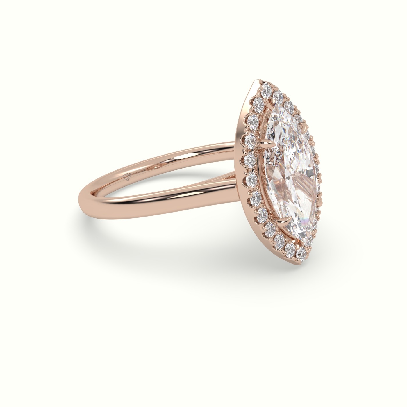 18K Rose Gold Marquise Cut Halo Diamond Engagement Ring