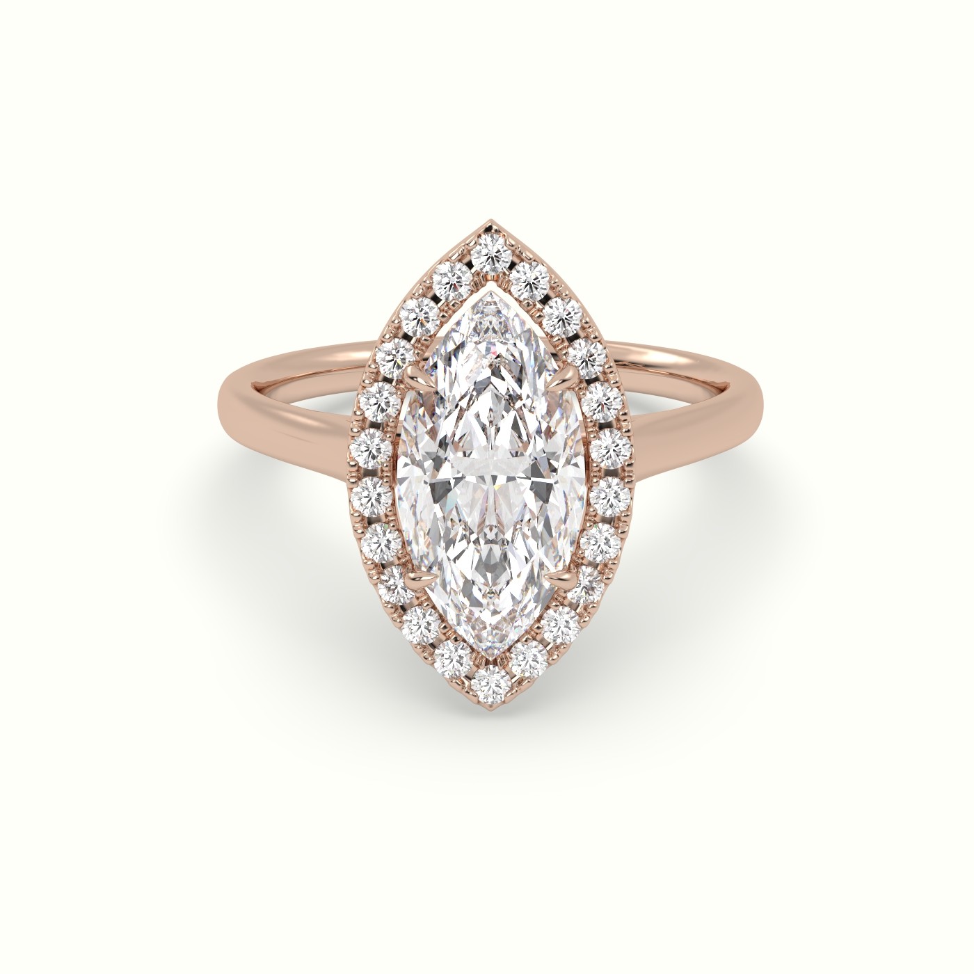 18K Rose Gold Marquise Cut Halo Diamond Engagement Ring