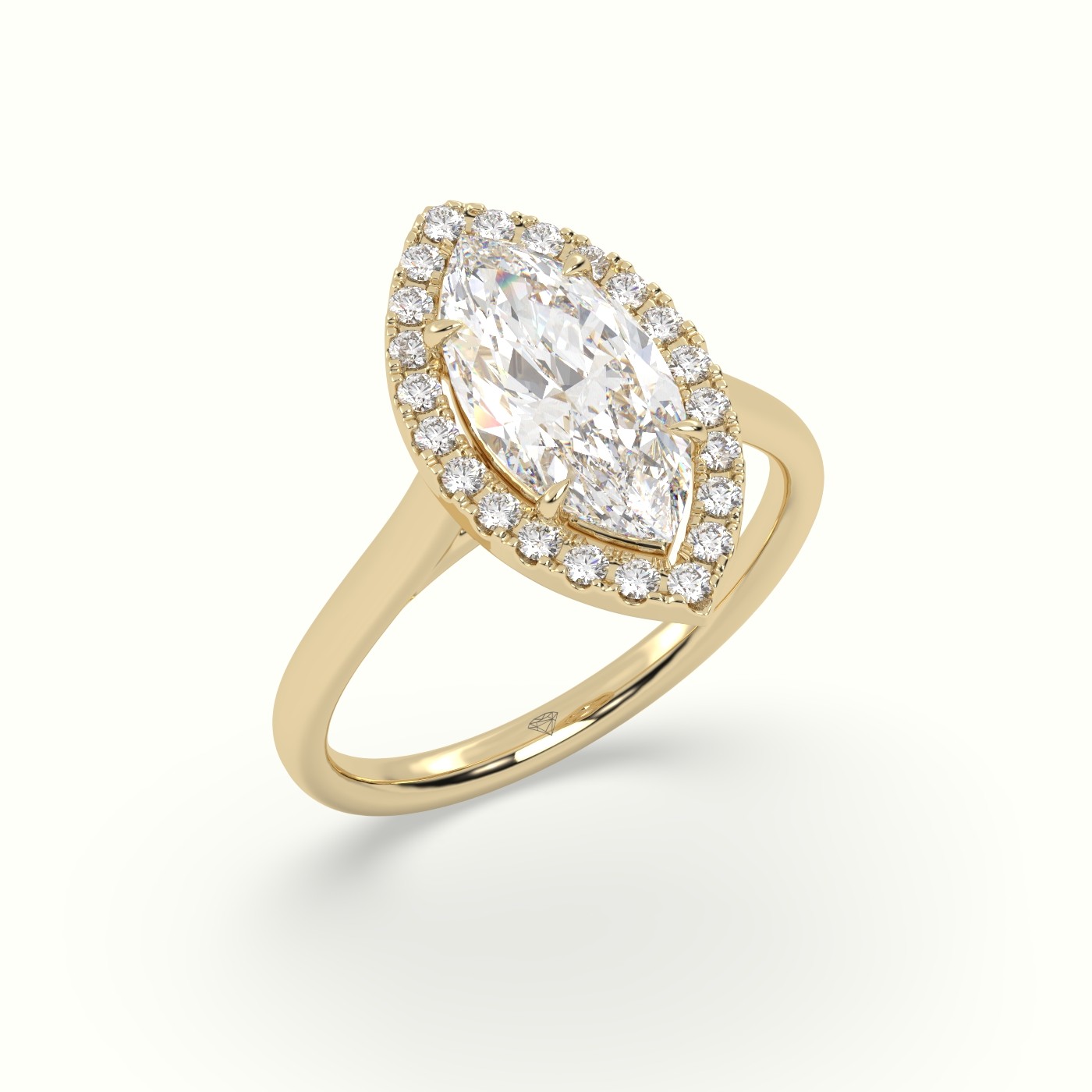 18K Yellow Gold Marquise Cut Halo Diamond Engagement Ring