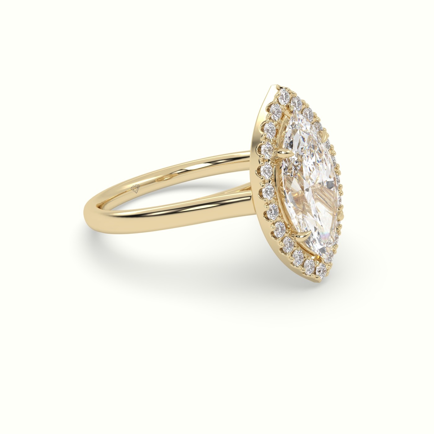 18K Yellow Gold Marquise Cut Halo Diamond Engagement Ring