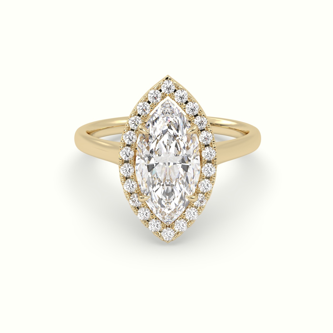 18K Yellow Gold Marquise Cut Halo Diamond Engagement Ring