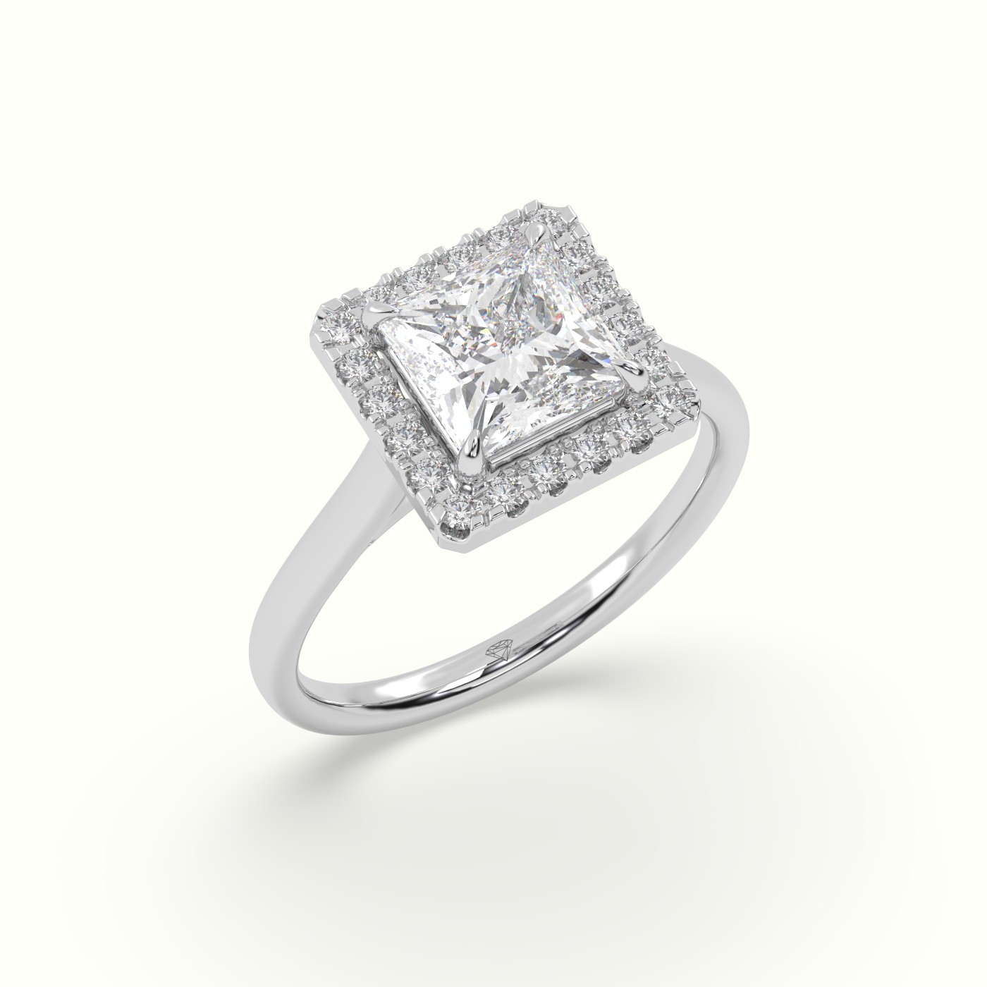 18K White Gold Princess Cut Halo Diamond Engagement Ring