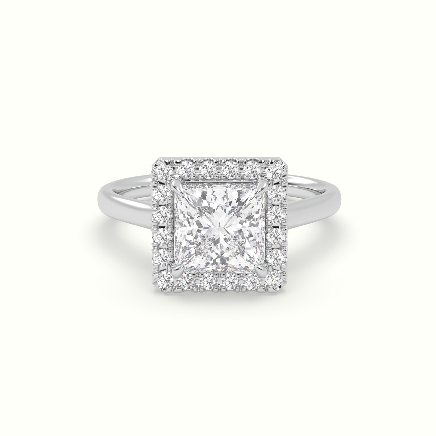 18K White Gold Princess Cut Halo Diamond Engagement Ring