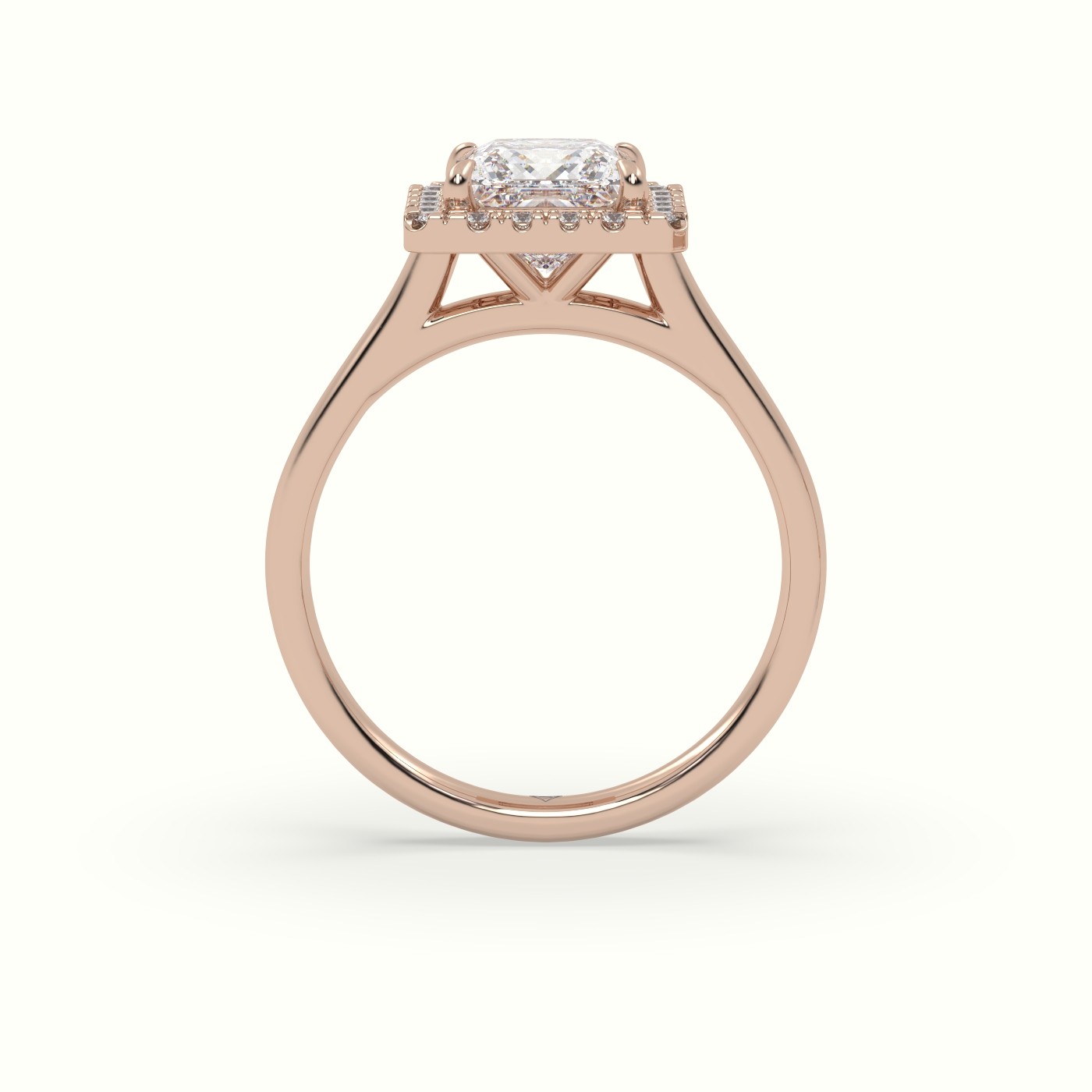 18K Rose Gold Princess Cut Halo Diamond Engagement Ring