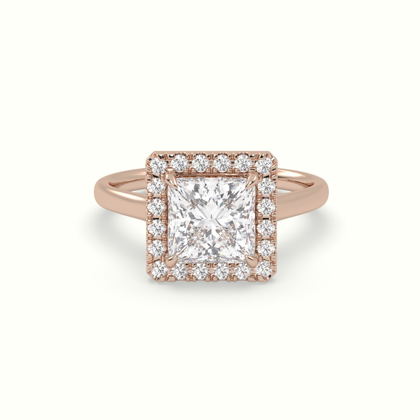 18K Rose Gold Princess Cut Halo Diamond Engagement Ring