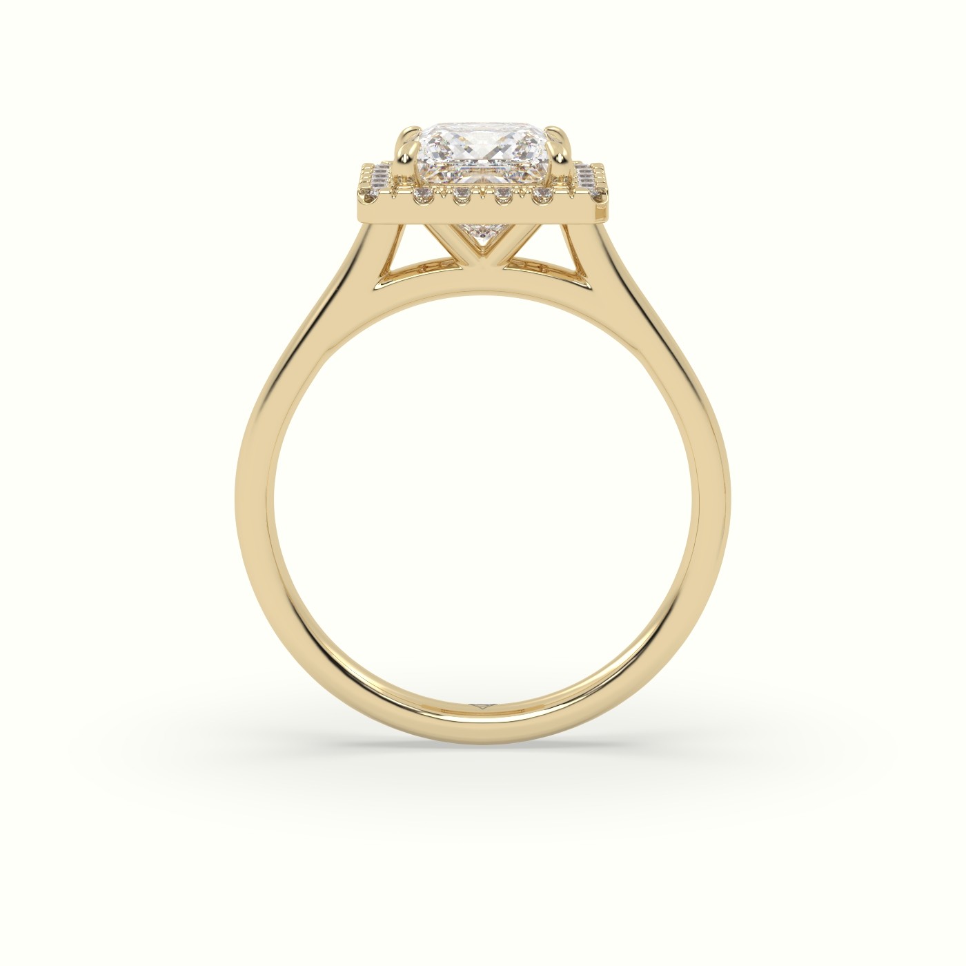 18K Yellow Gold Princess Cut Halo Diamond Engagement Ring