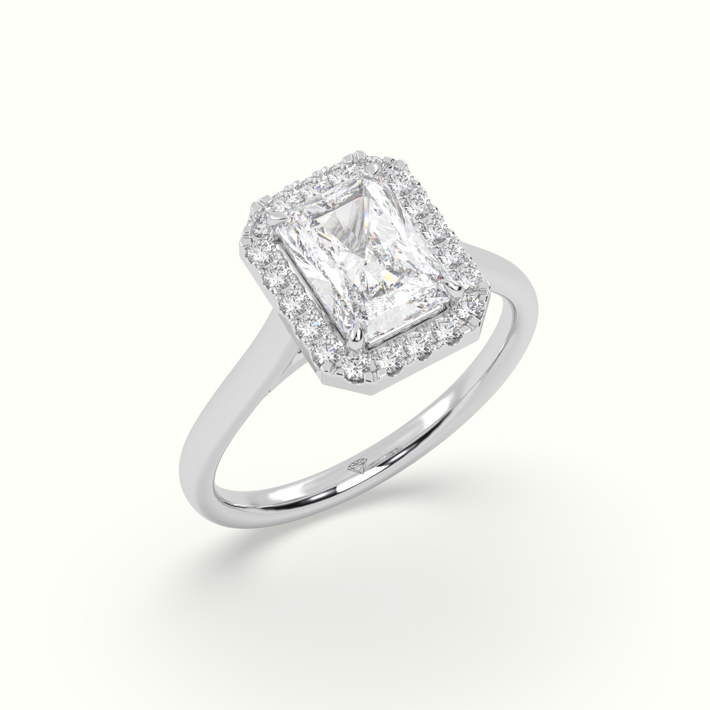 18K White Gold Radiant Cut Halo Diamond Engagement Ring