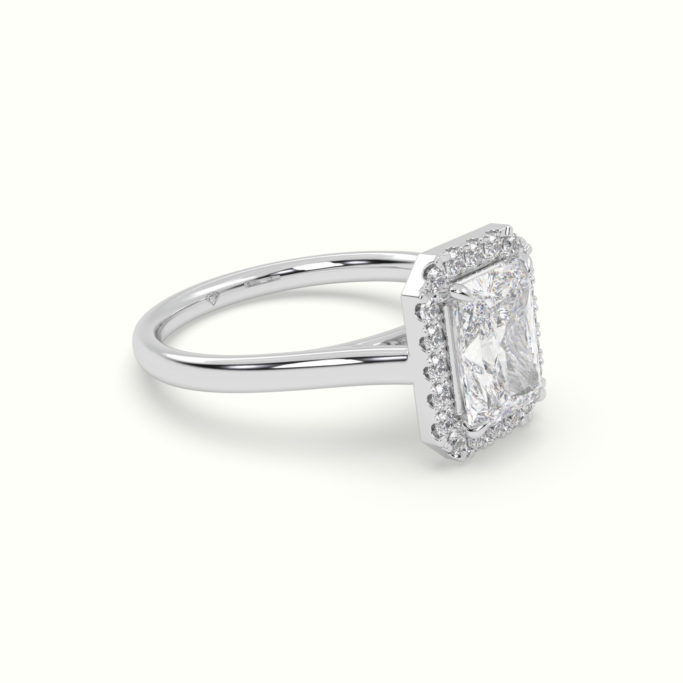 18K White Gold Radiant Cut Halo Diamond Engagement Ring