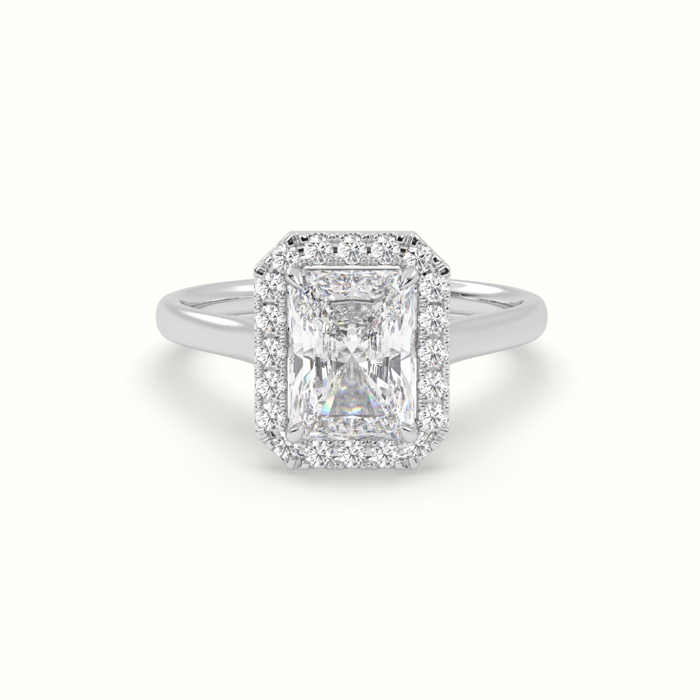 18K White Gold Radiant Cut Halo Diamond Engagement Ring