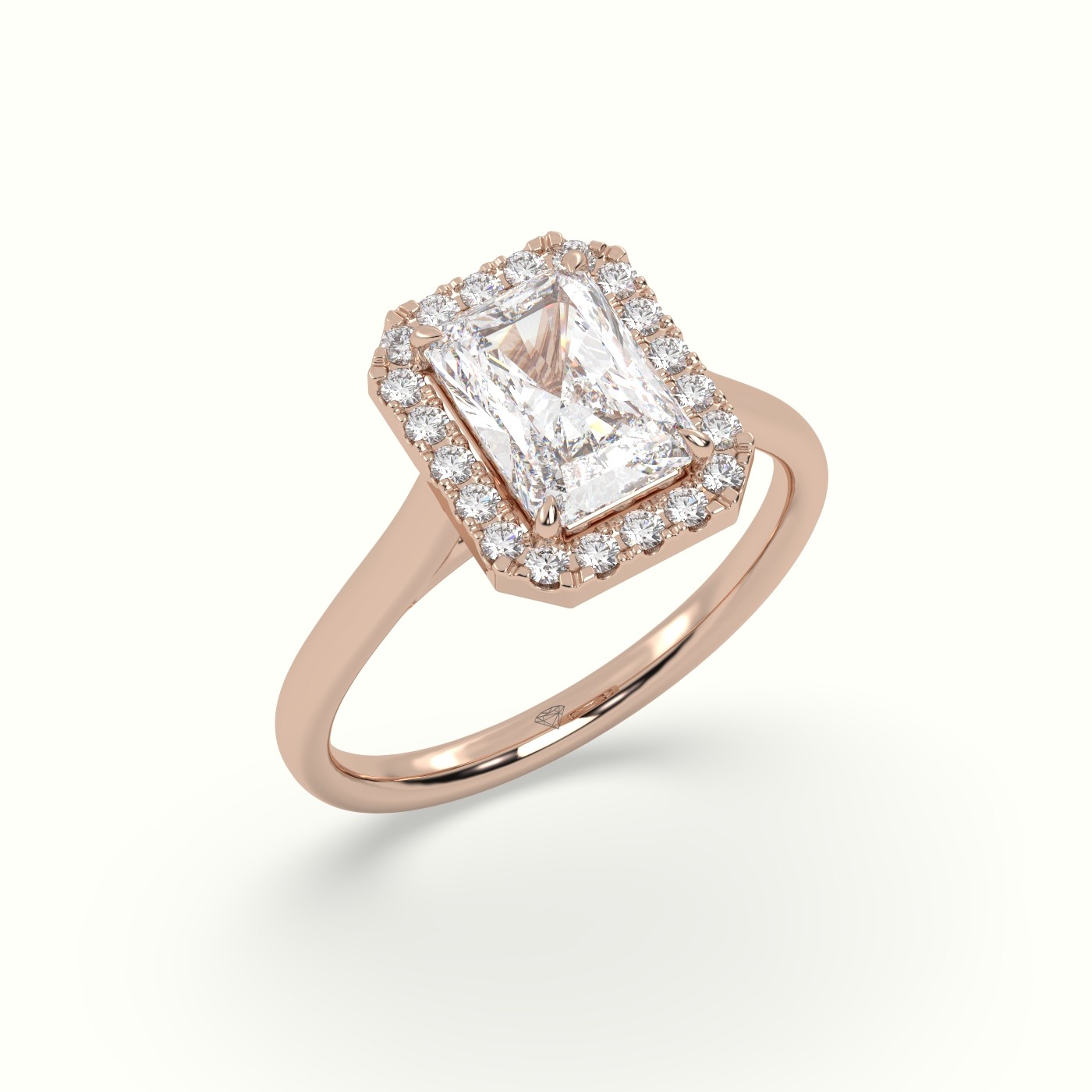 18K Rose Gold Radiant Cut Halo Diamond Engagement Ring