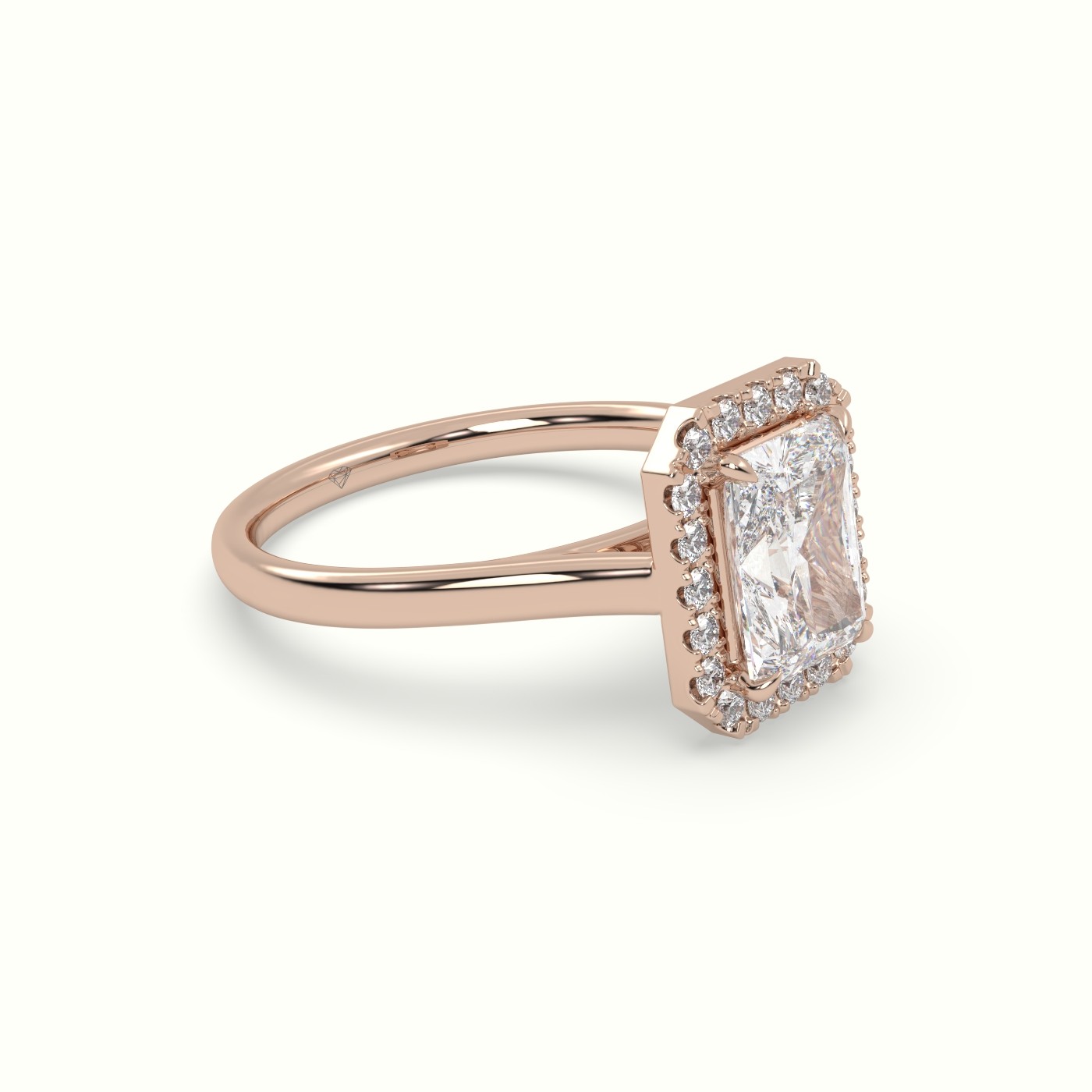 18K Rose Gold Radiant Cut Halo Diamond Engagement Ring