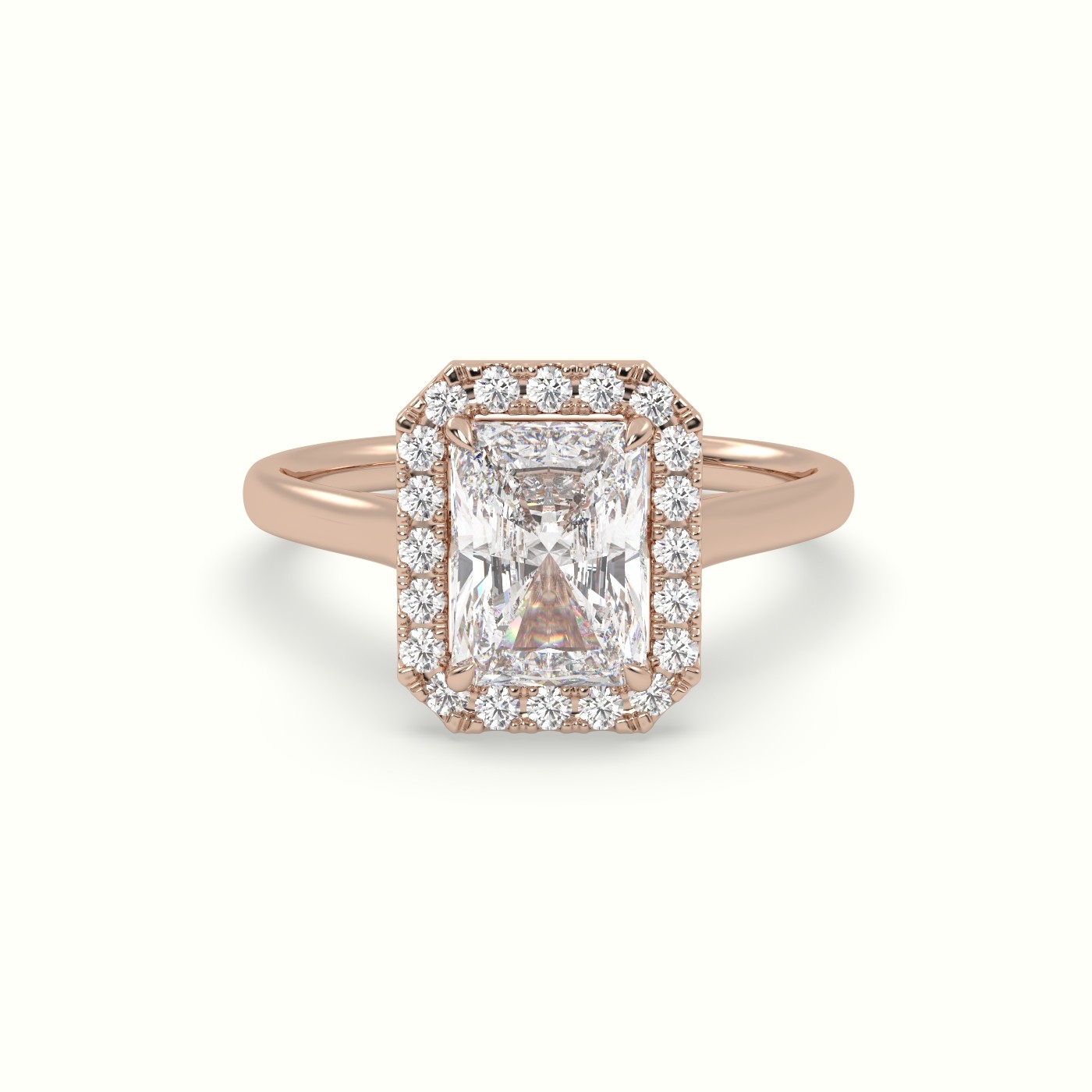 18K Rose Gold Radiant Cut Halo Diamond Engagement Ring