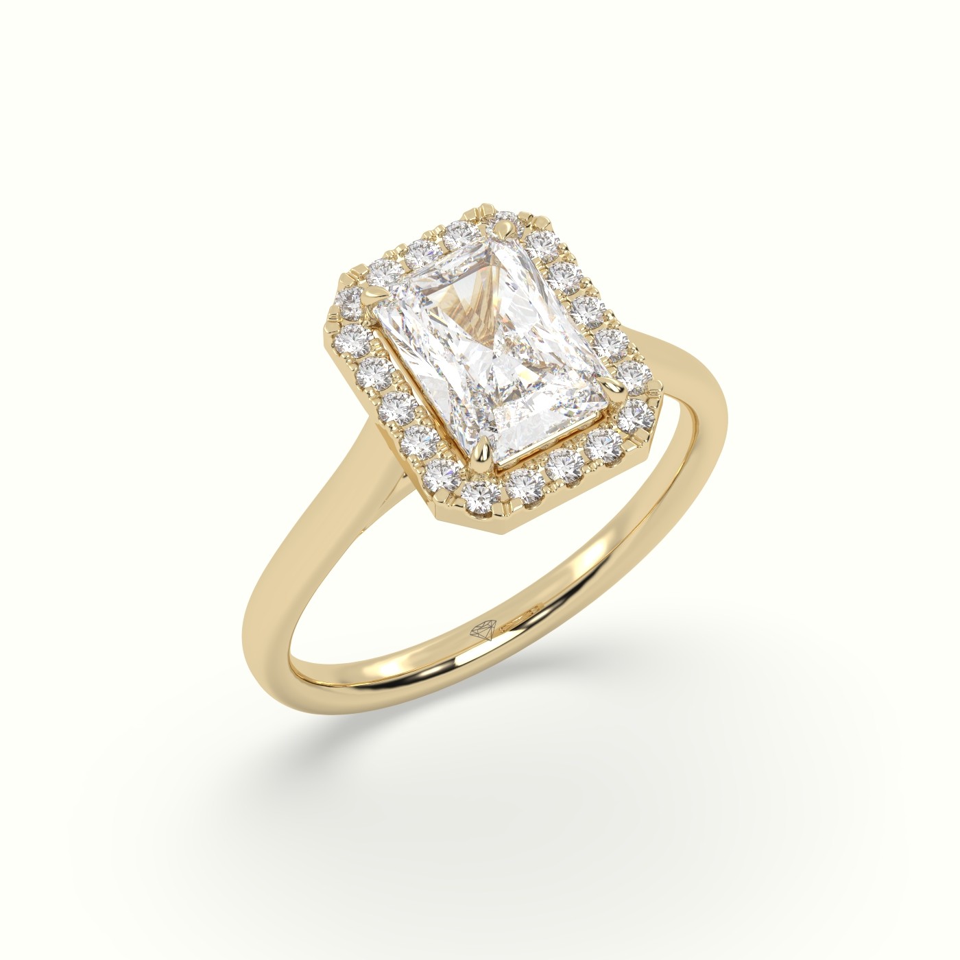 18K Yellow Gold Radiant Cut Halo Diamond Engagement Ring