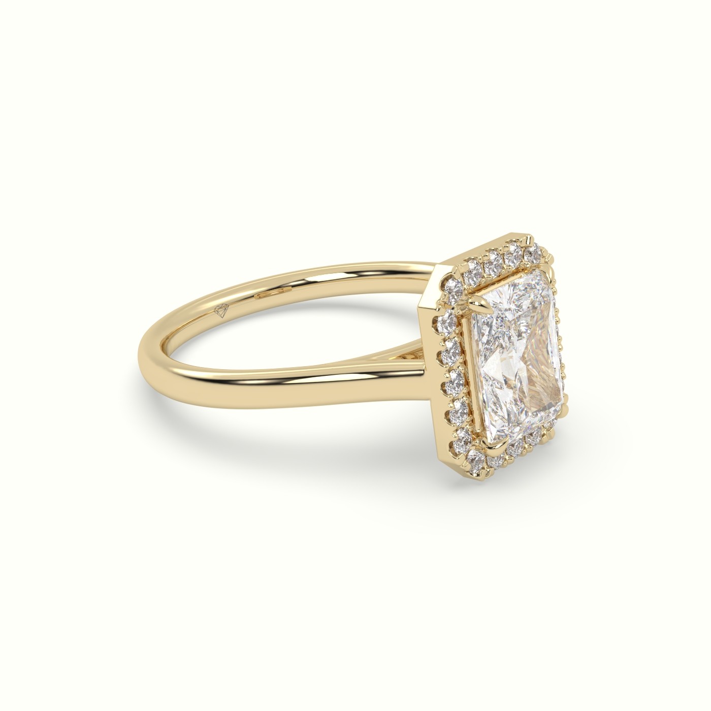 18K Yellow Gold Radiant Cut Halo Diamond Engagement Ring