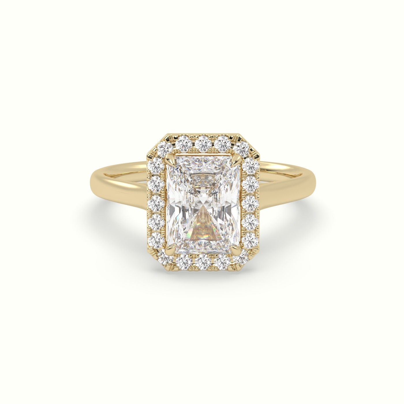 18K Yellow Gold Radiant Cut Halo Diamond Engagement Ring