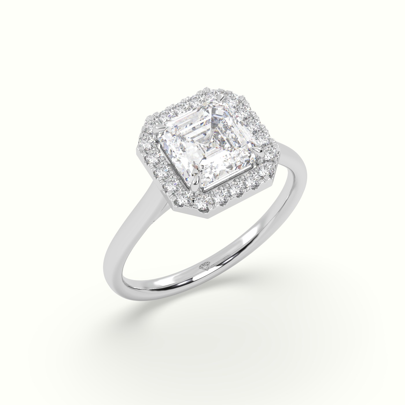 18K White Gold Asscher Cut Halo Diamond Engagement Ring