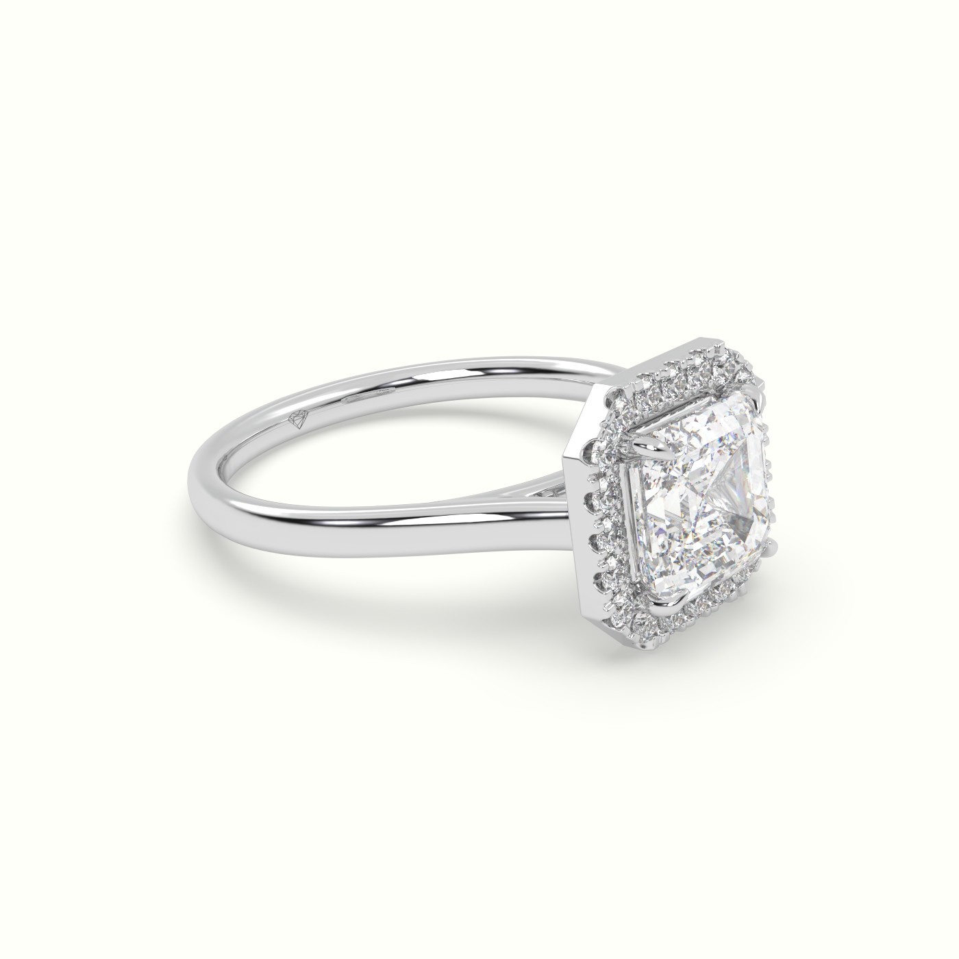 18K White Gold Asscher Cut Halo Diamond Engagement Ring