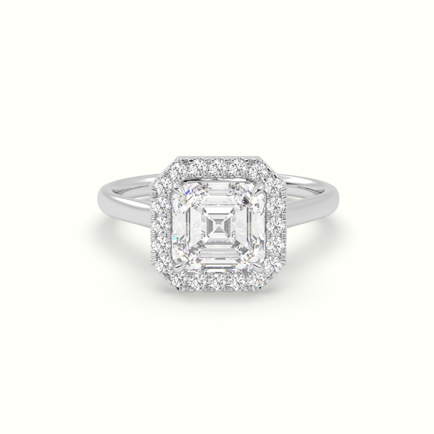 18K White Gold Asscher Cut Halo Diamond Engagement Ring