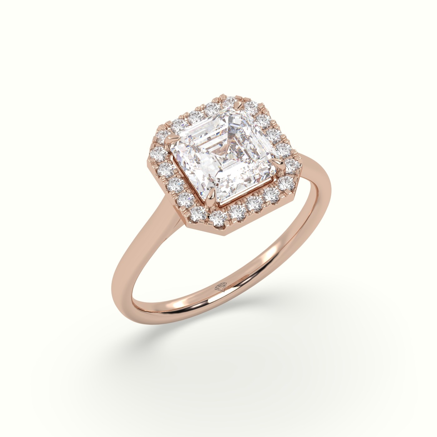 18K Rose Gold Asscher Cut Halo Diamond Engagement Ring