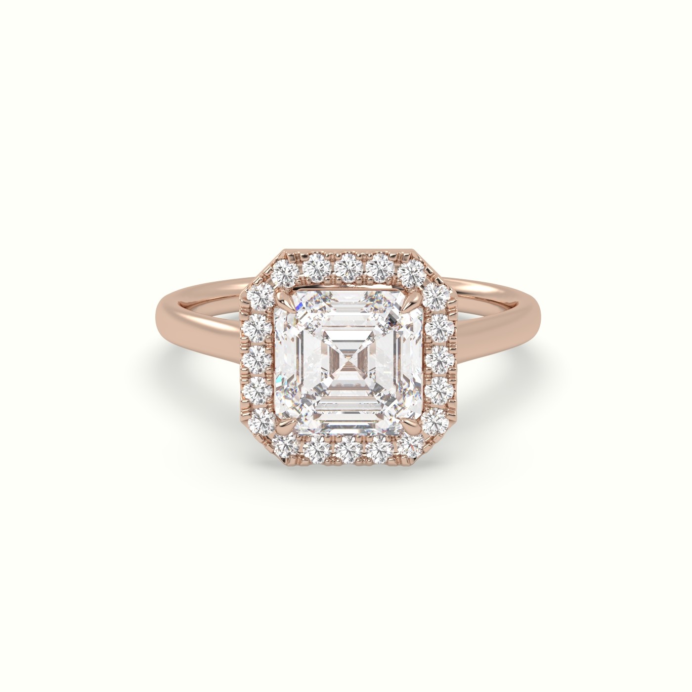 18K Rose Gold Asscher Cut Halo Diamond Engagement Ring