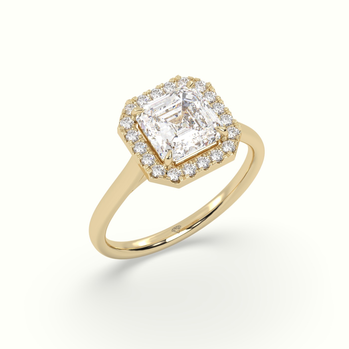 18K Yellow Gold Asscher Cut Halo Diamond Engagement Ring