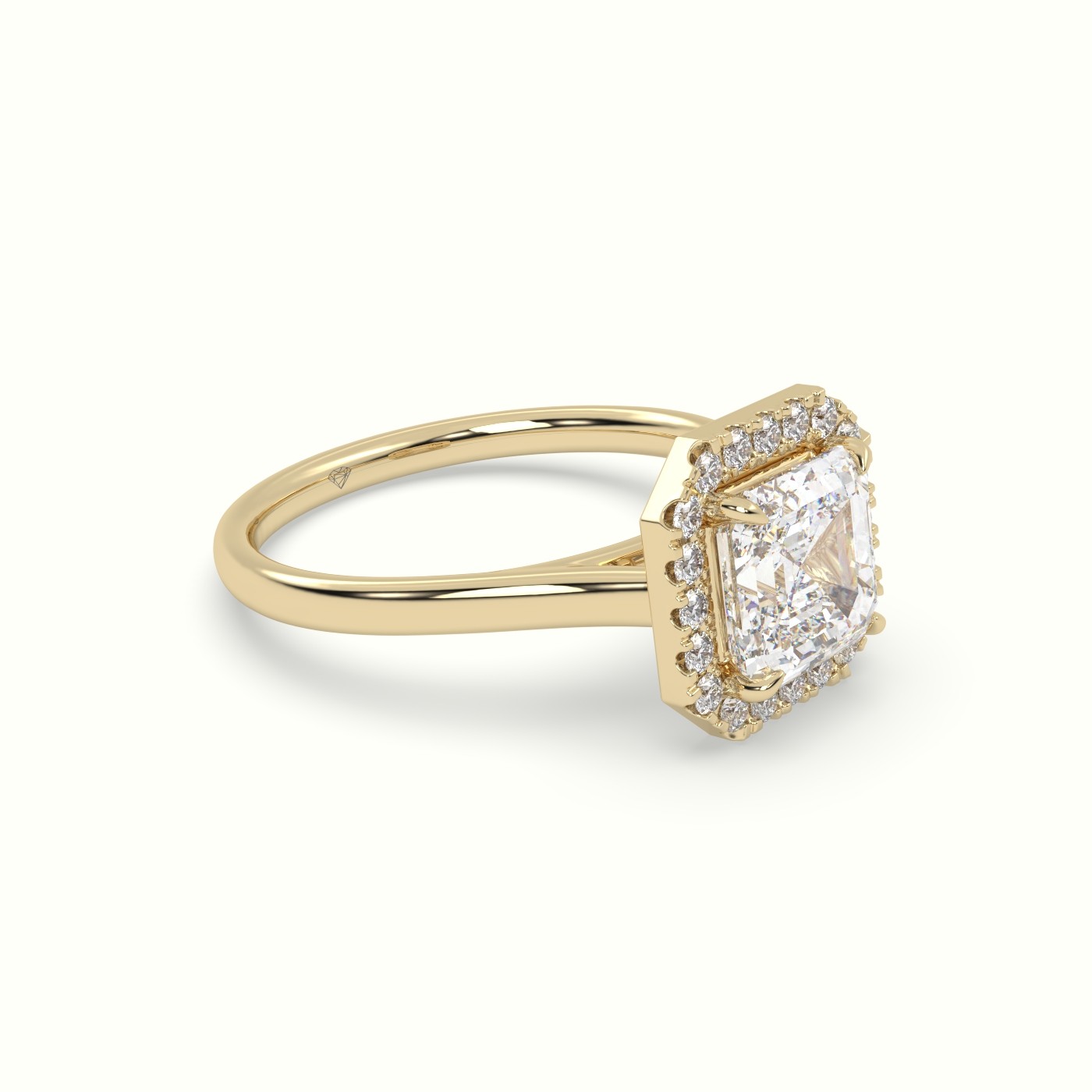 18K Yellow Gold Asscher Cut Halo Diamond Engagement Ring