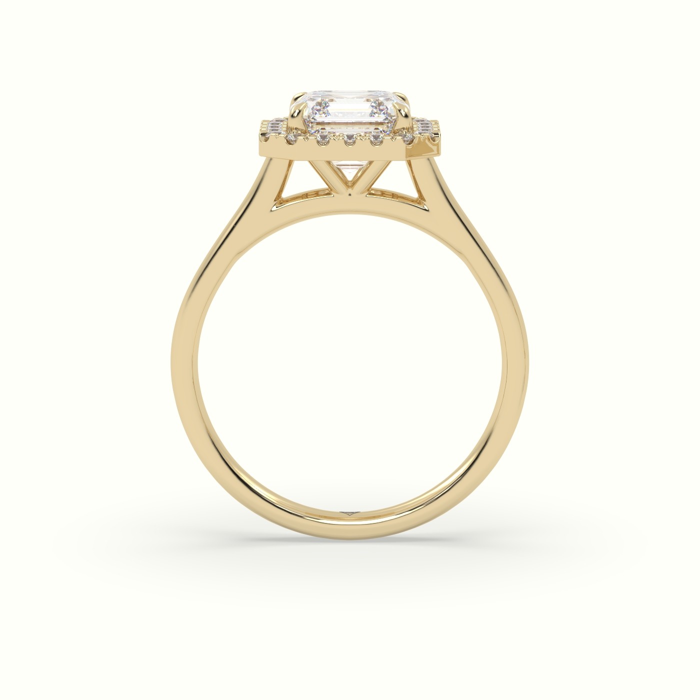 18K Yellow Gold Asscher Cut Halo Diamond Engagement Ring