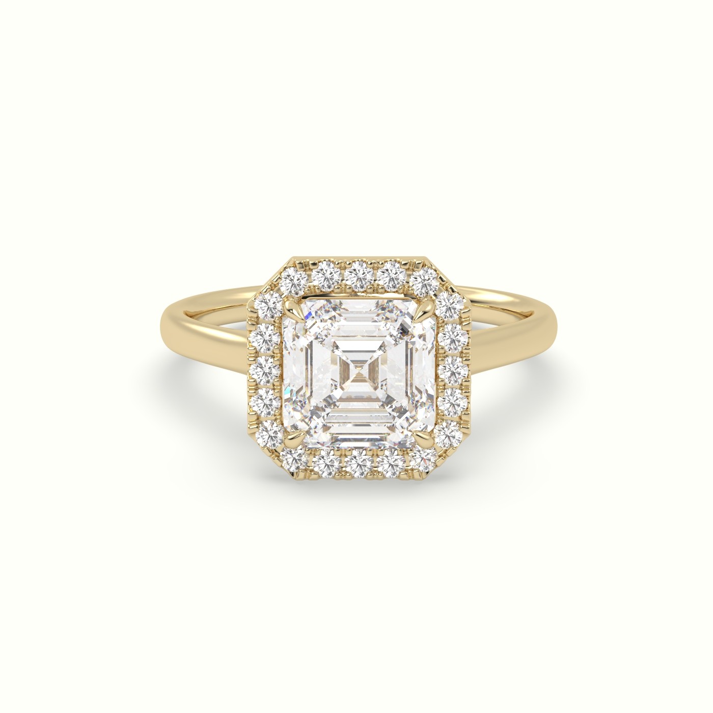18K Yellow Gold Asscher Cut Halo Diamond Engagement Ring