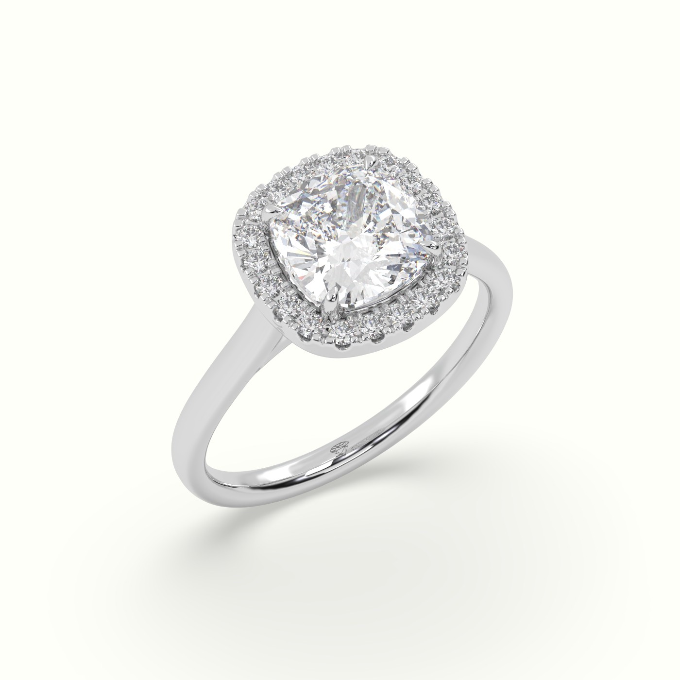 18K White Gold Cushion Cut Halo Diamond Engagement Ring