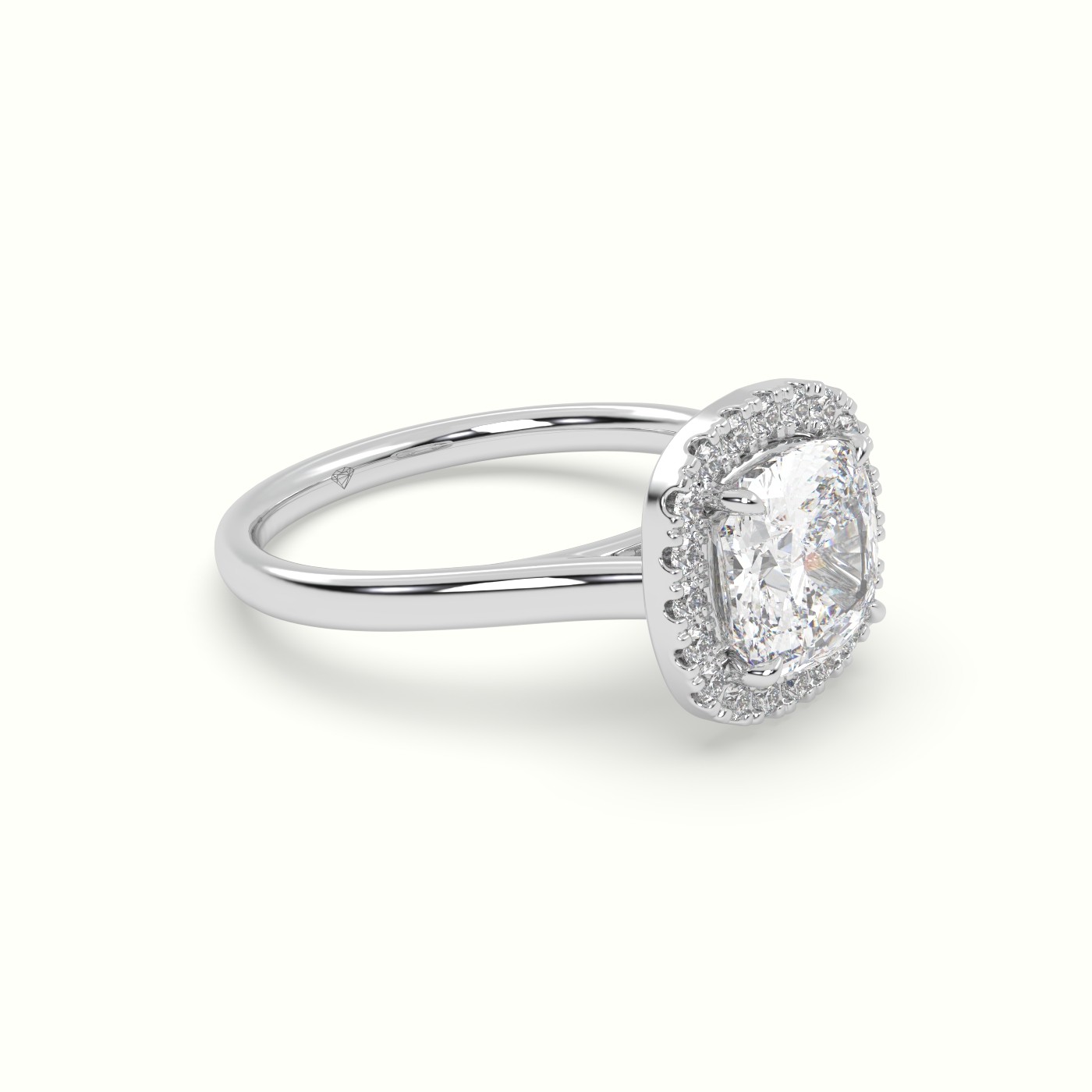 18K White Gold Cushion Cut Halo Diamond Engagement Ring