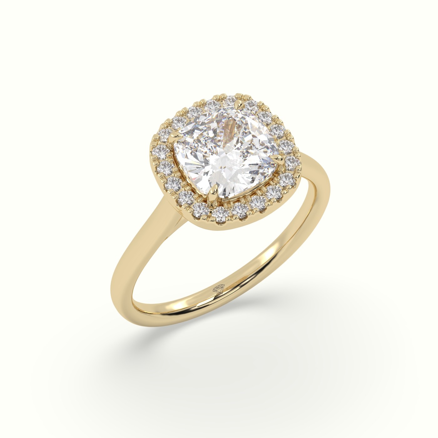 18K Yellow Gold Cushion Cut Halo Diamond Engagement Ring