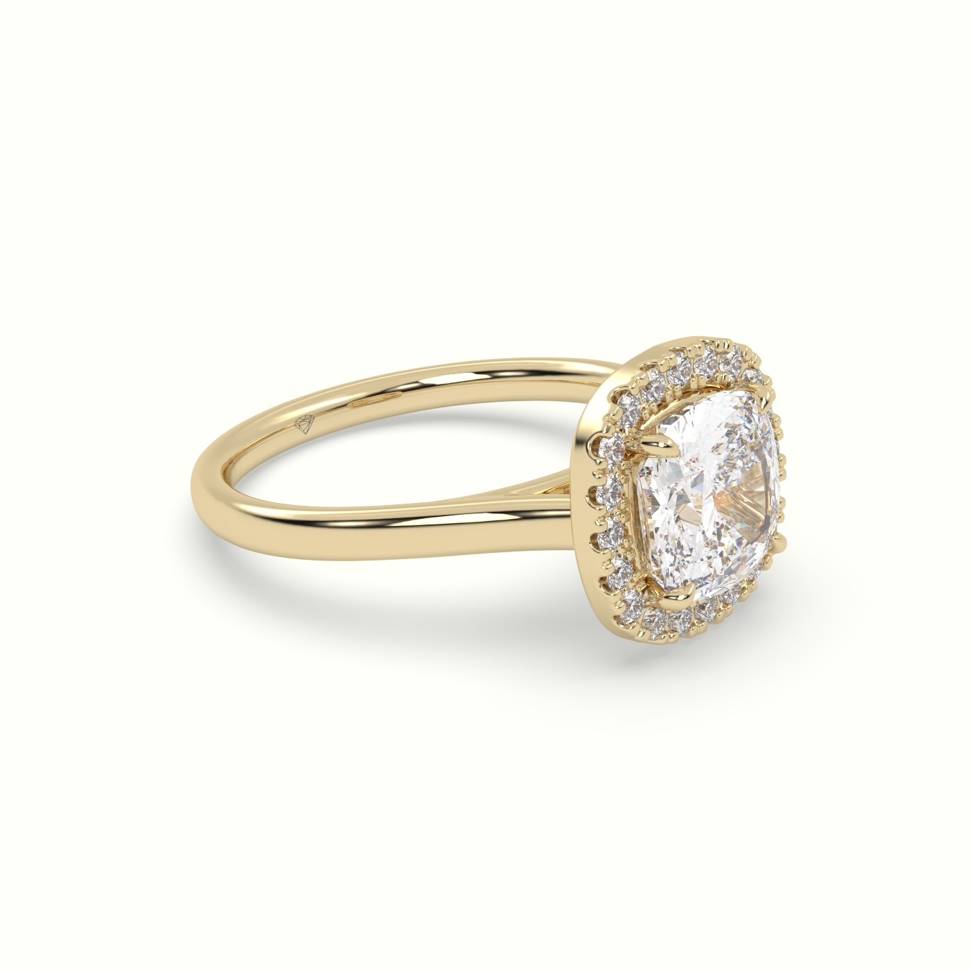 18K Yellow Gold Cushion Cut Halo Diamond Engagement Ring