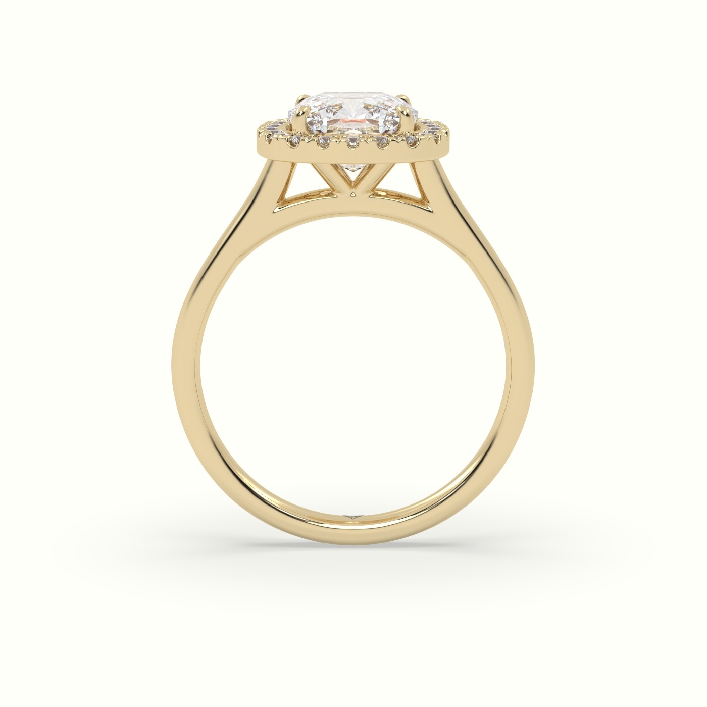 18K Yellow Gold Cushion Cut Halo Diamond Engagement Ring