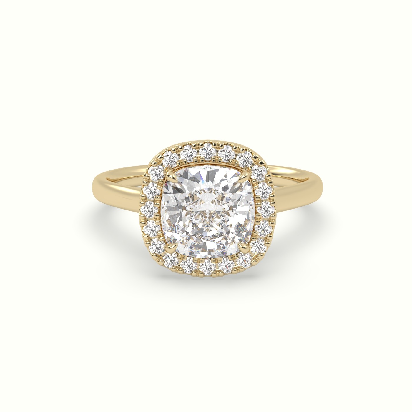 18K Yellow Gold Cushion Cut Halo Diamond Engagement Ring