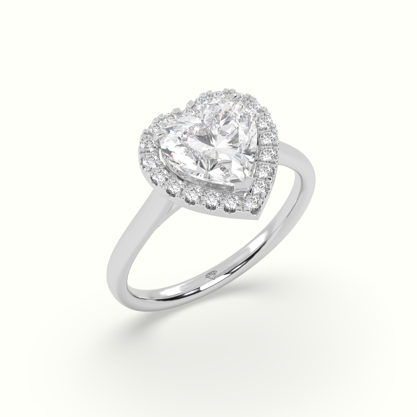 18K White Gold Heart Cut Halo Diamond Engagement Ring