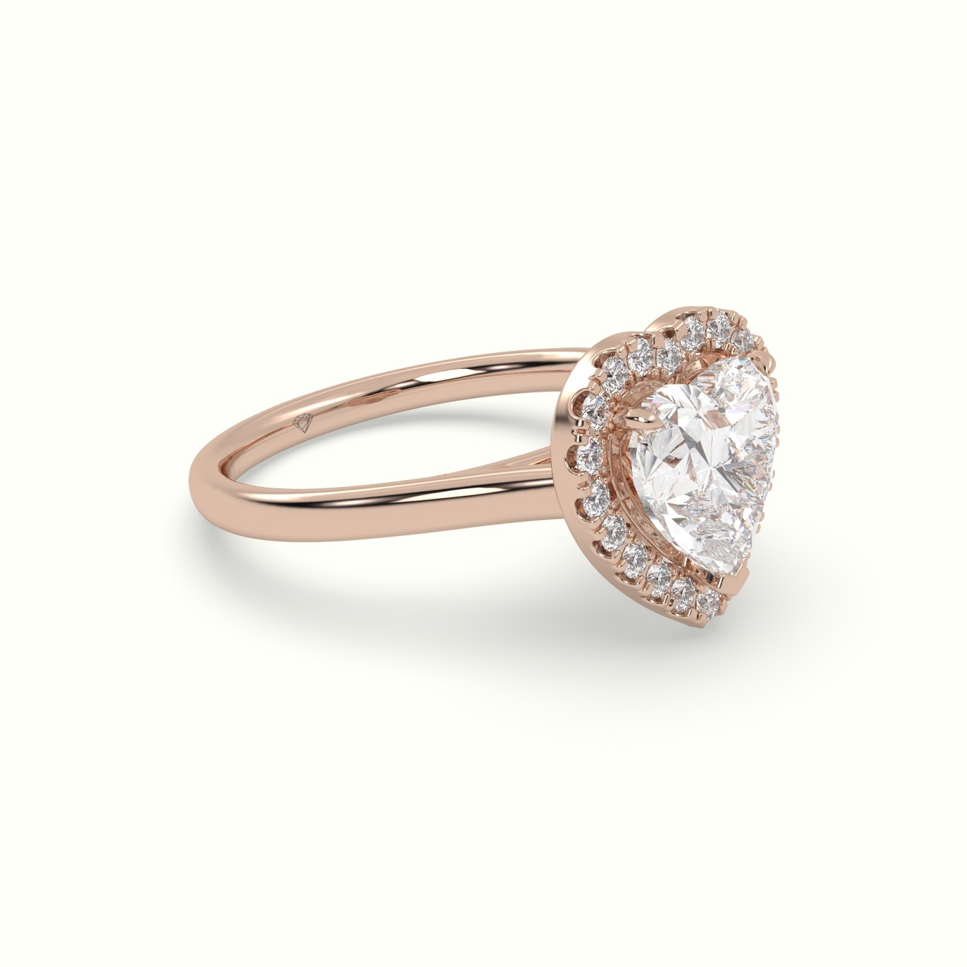 18K Rose Gold Heart Cut Halo Diamond Engagement Ring