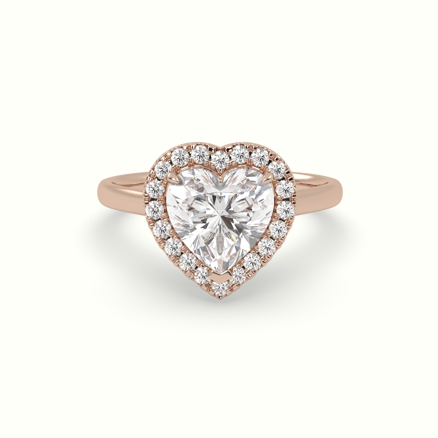 18K Rose Gold Heart Cut Halo Diamond Engagement Ring