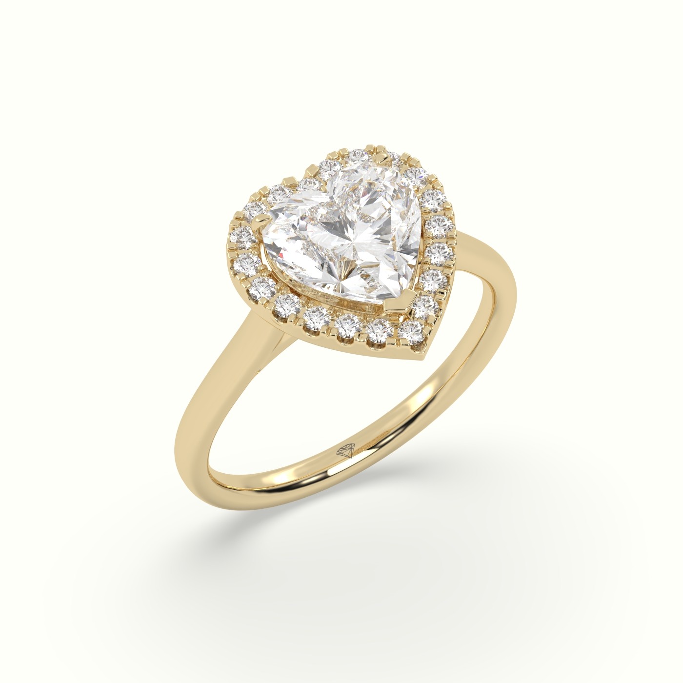 18K Yellow Gold Heart Cut Halo Diamond Engagement Ring