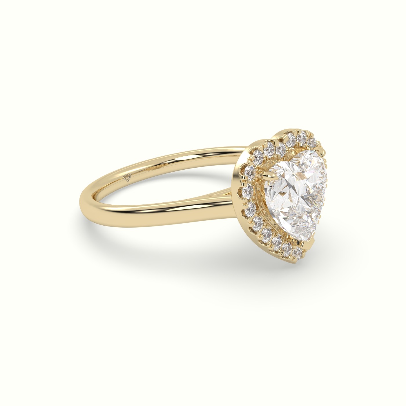 18K Yellow Gold Heart Cut Halo Diamond Engagement Ring