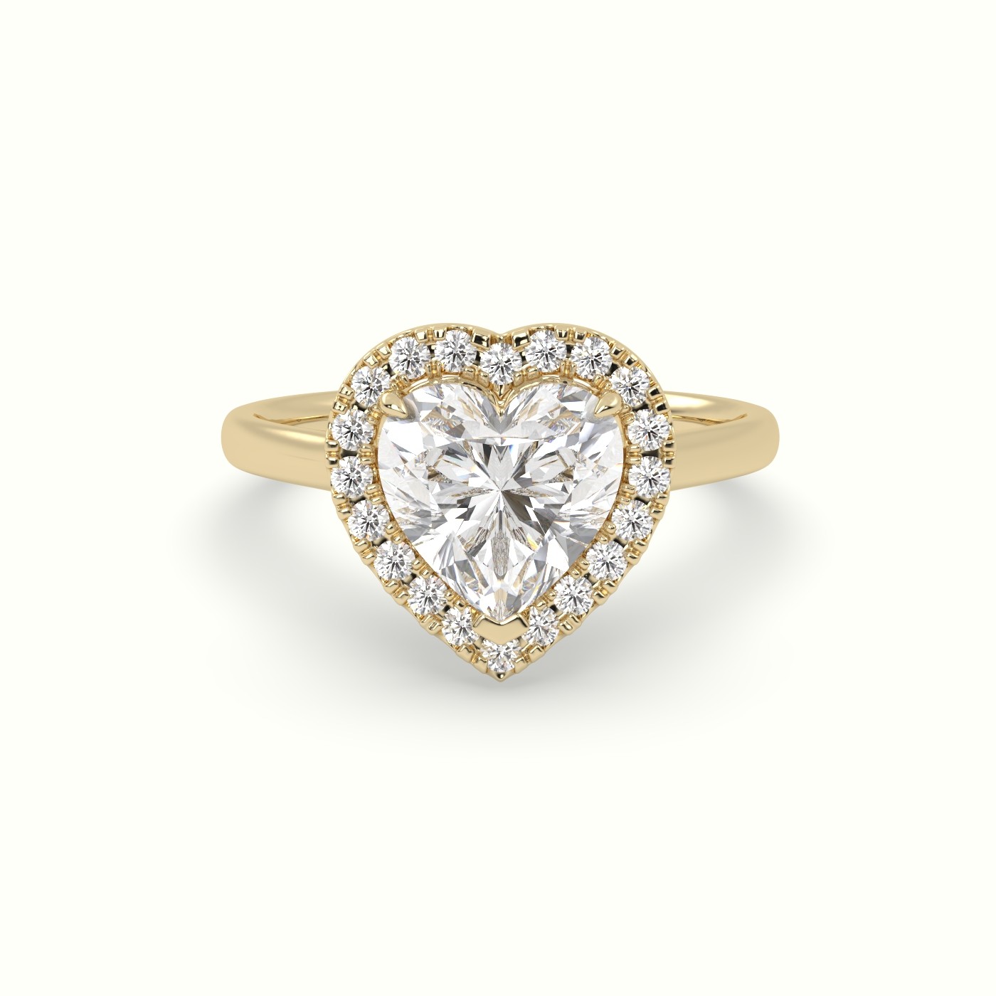 18K Yellow Gold Heart Cut Halo Diamond Engagement Ring