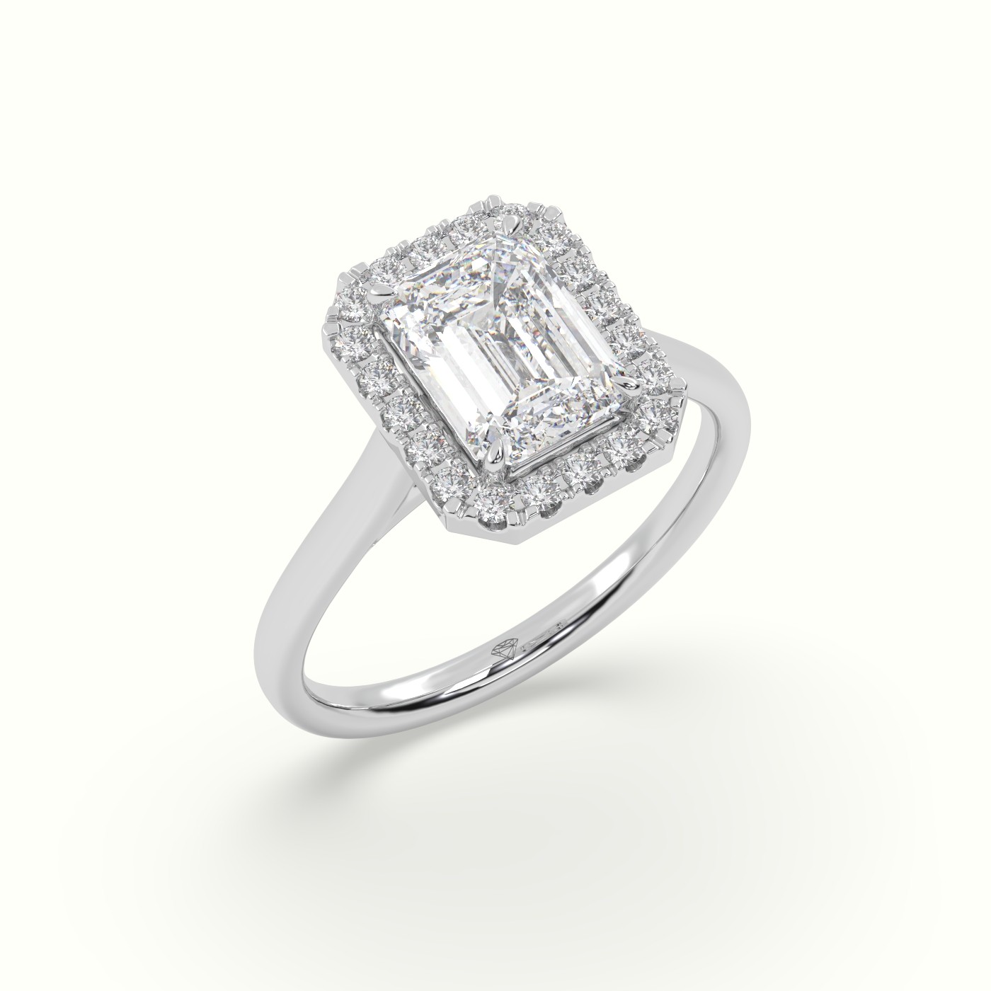 18K White Gold Emerald Cut Halo Diamond Engagement Ring